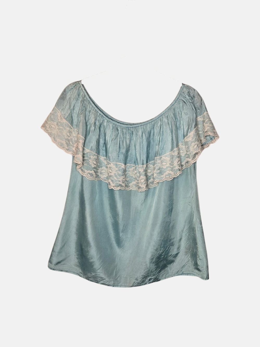 Vintage Dainty Light Blue Lace Off-Shoulder Top !